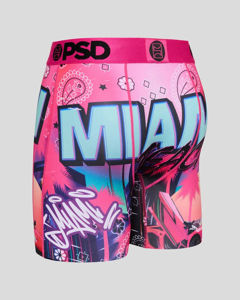 Pink PSD boxer shorts with cyan 