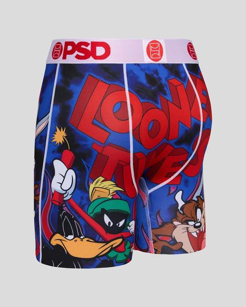 PSD boxer shorts with Looney Tunes characters and red 