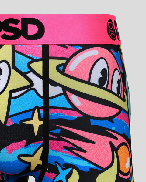 Colorful Looney Tunes Marvin character underwear with pink waistband and multicolored cartoon graphic print featuring stars a