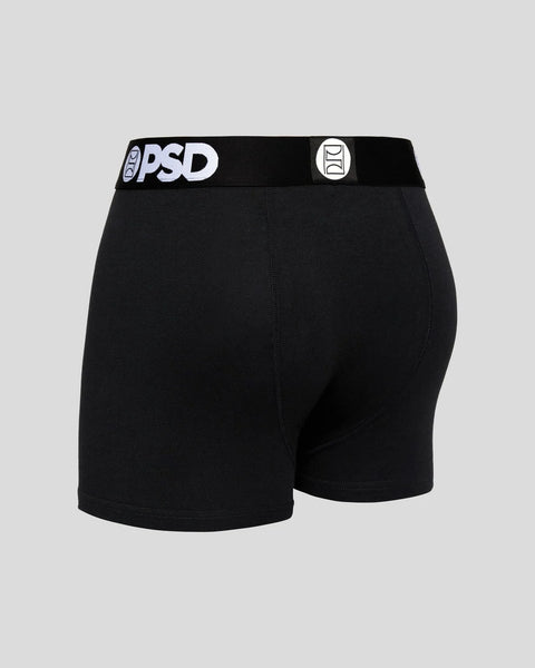 Black boxer briefs with PSD waistband and logo.