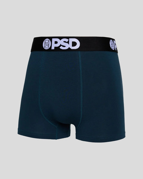 Dark teal boxer briefs with black PSD waistband and logo.