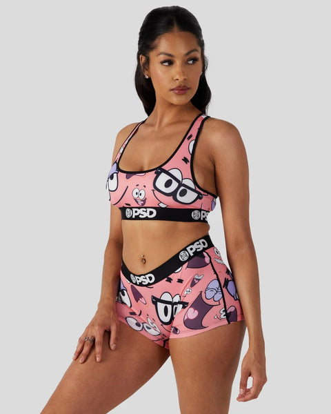 Pink two-piece set with Patrick Star character faces and PSD waistband detailing.
