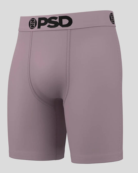 Mauve PSD brand boxer briefs with black waistband and center seam detail.