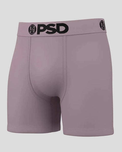 Mauve solid boxer brief with black PSD waistband and logo.