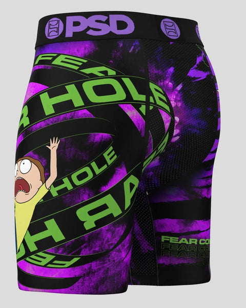 Black shorts with purple and lime green 
