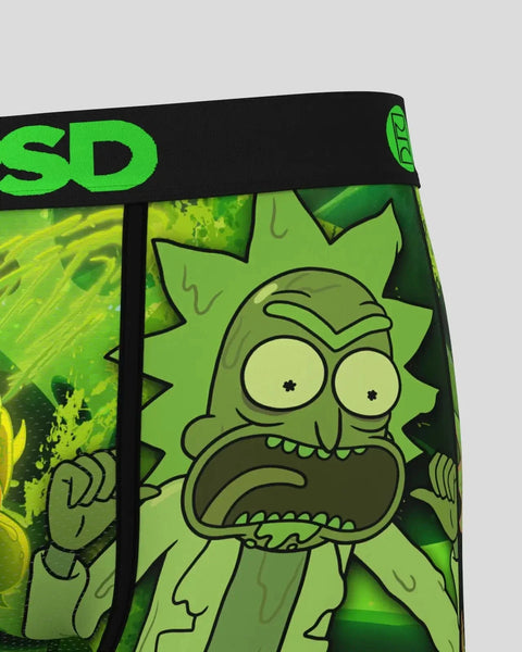 Green animated character with spiky hair and wide eyes shown on product packaging with black waistband.