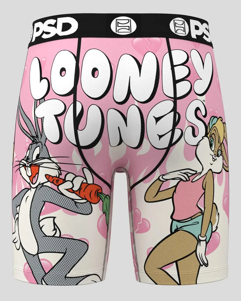 PSD underwear with Looney Tunes characters Bugs Bunny and Lola Bunny on pink background.