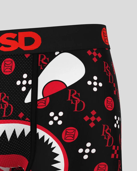Black boxer briefs with red and white graphic print featuring monster face design and RSD branding.