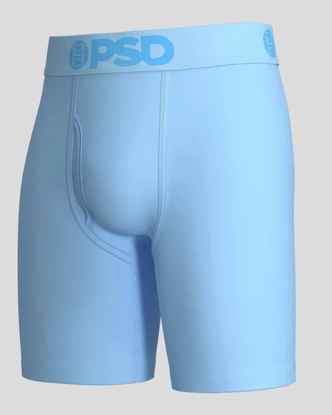 Light blue modal boxer briefs with PSD waistband and fly opening.