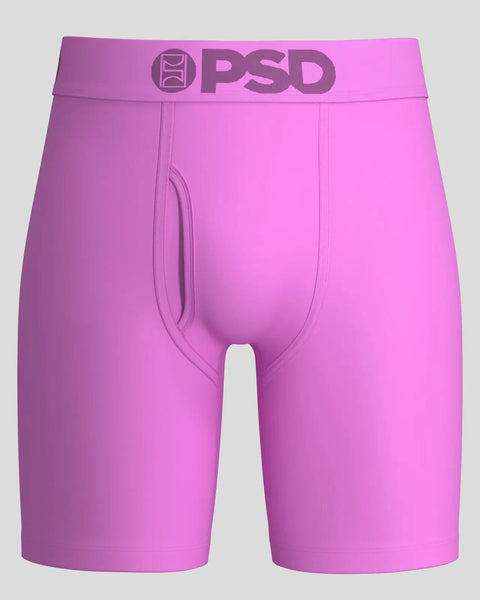 Blush pink boxer briefs with PSD waistband and center fly opening.
