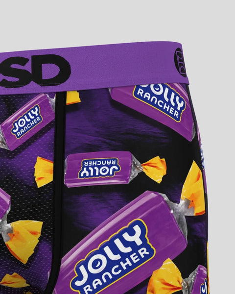 Purple candy package displaying Jolly Rancher and Nerds Rope Rancher candies with yellow wrapper details.