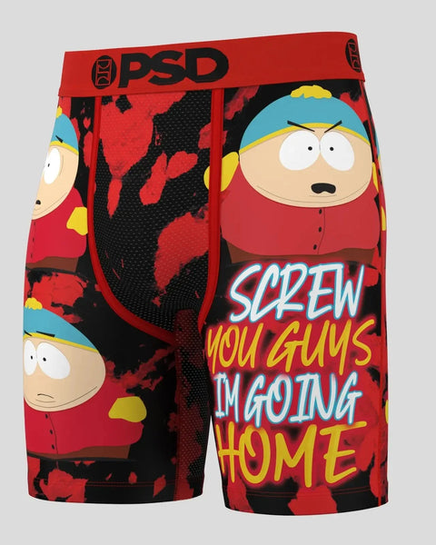Red PSD boxer shorts featuring South Park characters and 