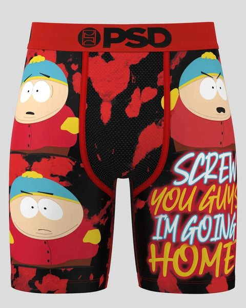 Red PSD boxer briefs with South Park Cartman character print and 