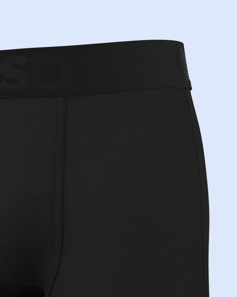 Black modal brief with ribbed waistband and flat front seams.