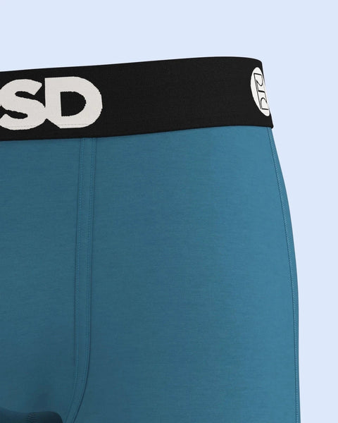 Teal modal underwear with black waistband featuring white text logo and stitched side seams.