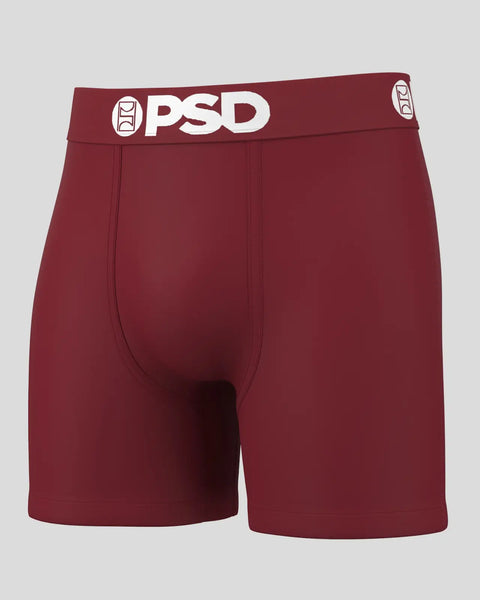 Maroon boxer briefs with white OPSD branding on waistband and logo on leg.