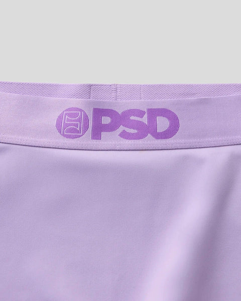 Lavender underwear with purple OPSD waistband and textured elastic trim.