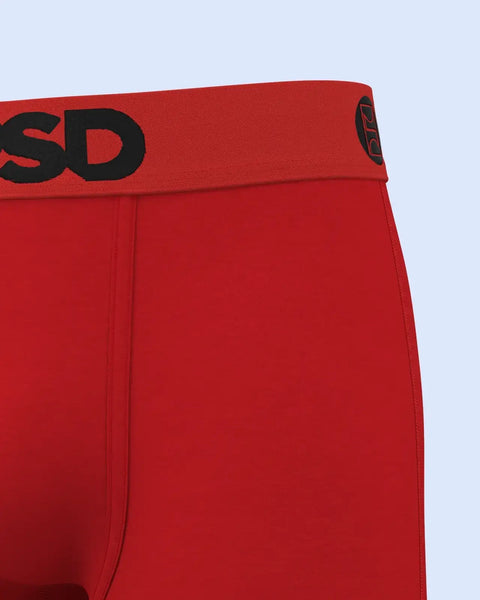 Red modal underwear with black text branding on elastic waistband.