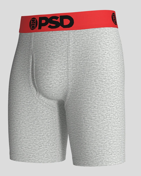 Gray modal boxer brief with red PSD waistband and logo.