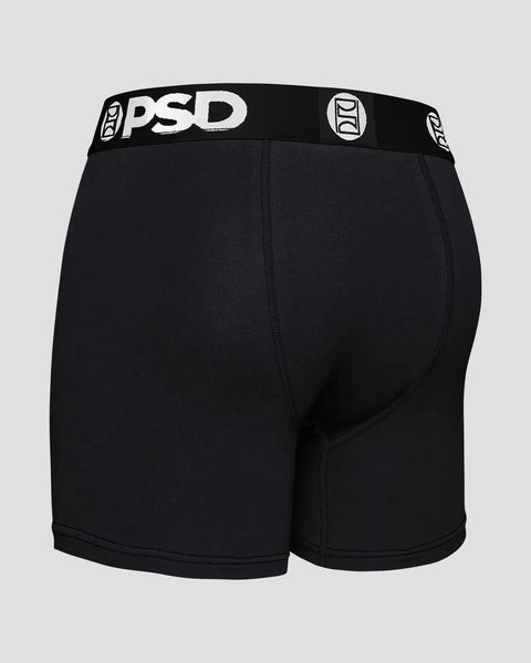 Black boxer briefs with PSD branded waistband and contrasting topstitching.