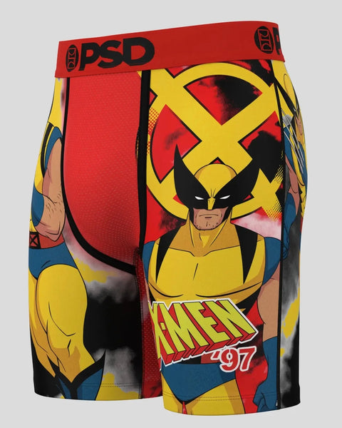 Wolverine character underwear with yellow and black costume design, red waistband with PSD branding, and X-Men '97 text.
