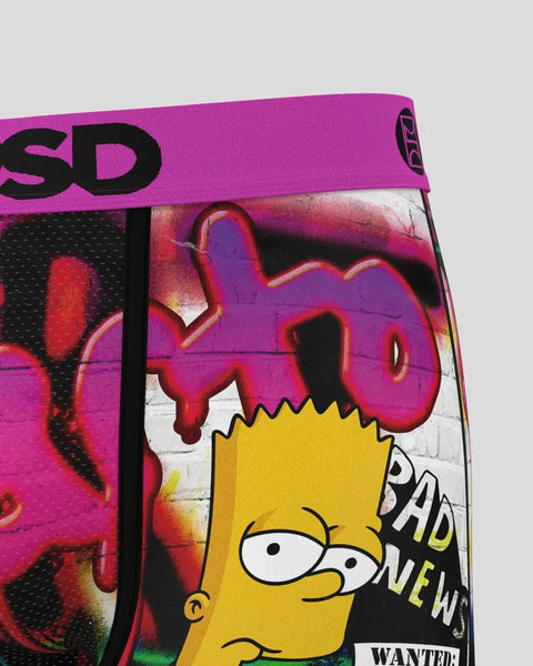 Bright pink boxer brief waistband with Bart Simpson character and 