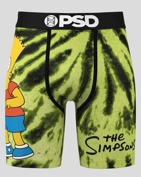 Lime green and black tie-dye boxer shorts with Bart Simpson character print and 