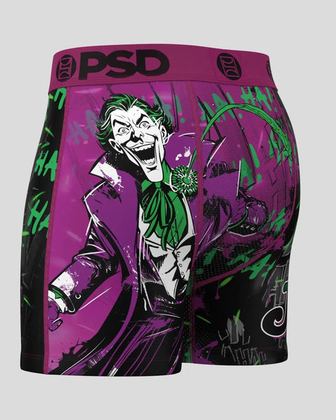 PSD boxers with Joker character graphic in purple, green, and black with 