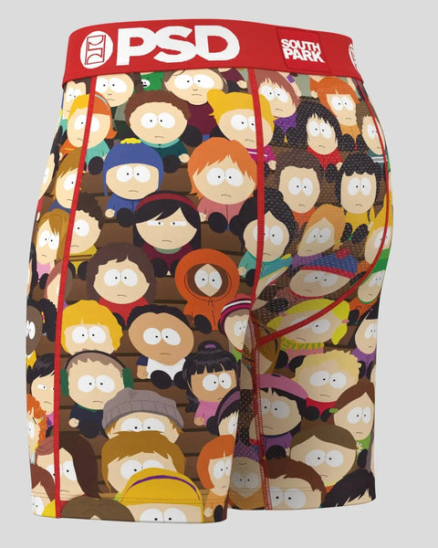 PSD boxer briefs with South Park character print featuring multiple cartoon characters in various colored outfits.