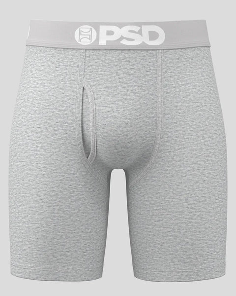 Light grey modal boxer briefs with PSD waistband and center seam detail.