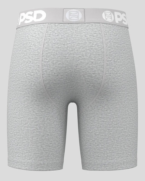 Athletic grey modal boxer briefs with PSD branded waistband and center seam detail.