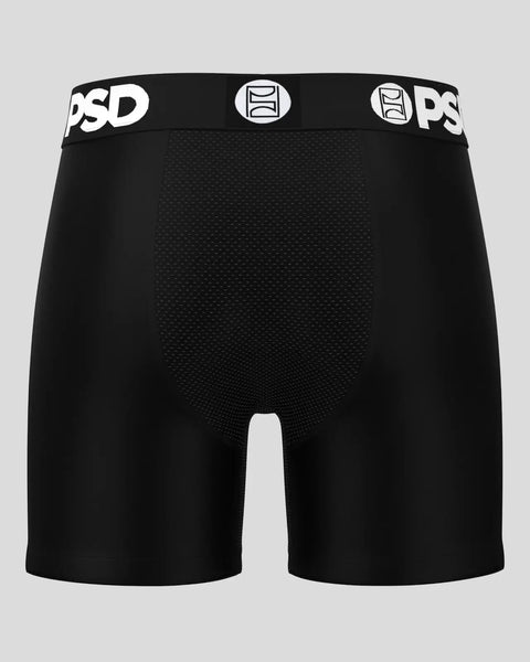 Black boxer briefs with PSD waistband and textured mesh panel on front.
