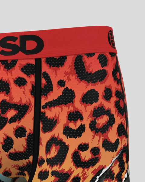 Red and black leopard print athletic shorts with 