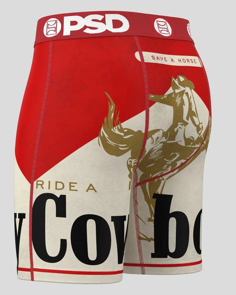 Red and cream PSD boxer briefs with cowboy graphic, 