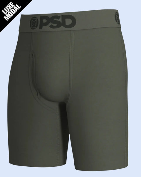 Forest green modal boxer briefs with OPSD branded waistband and center seam.