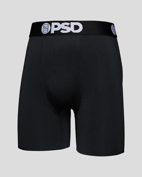 Black boxer briefs with PSD waistband and logo visible on elastic trim.