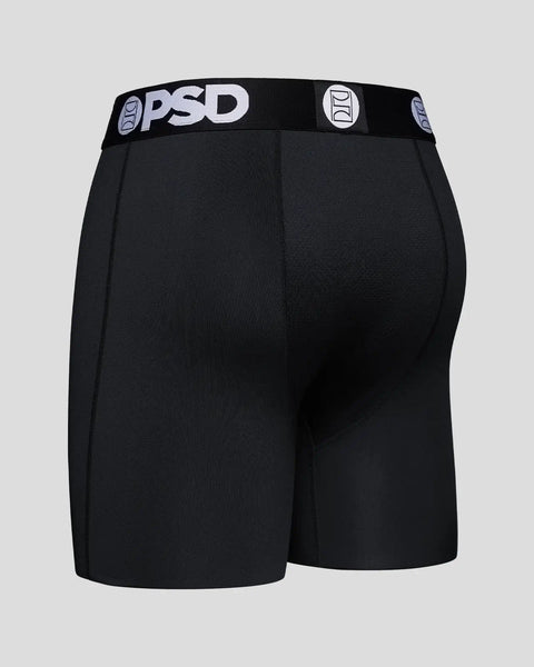 Black boxer briefs with PSD branded waistband and side seams.