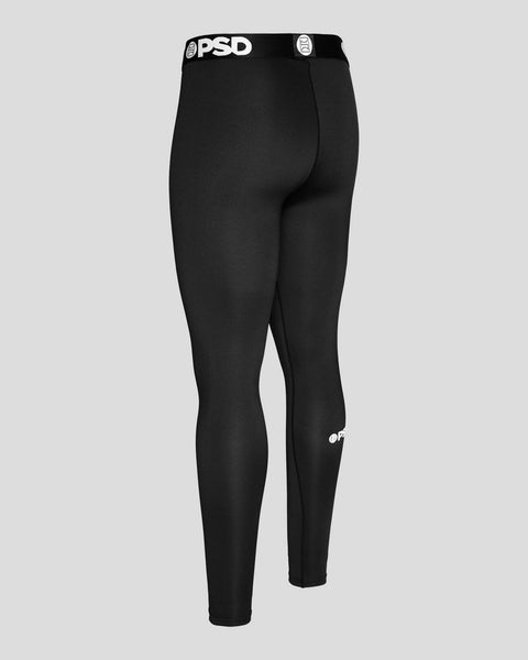 Black fitted leggings with PSD waistband and branding on the leg.