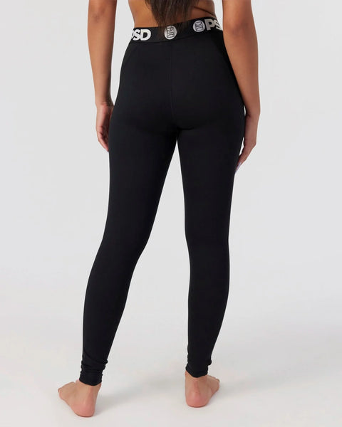 Black leggings with white branded waistband, viewed from back.