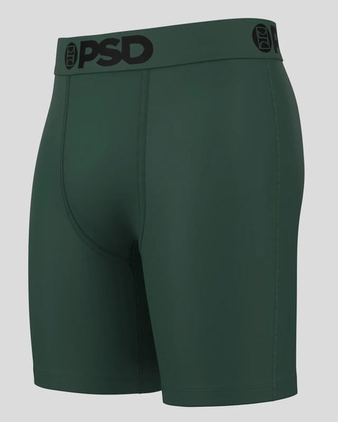 Dark green PSD branded boxer briefs with elastic waistband and center seam detail.