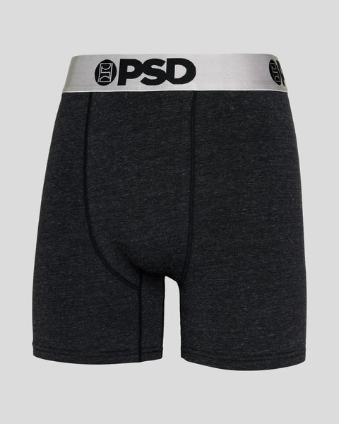 Black PSD boxer briefs with metallic silver waistband featuring PSD logo.