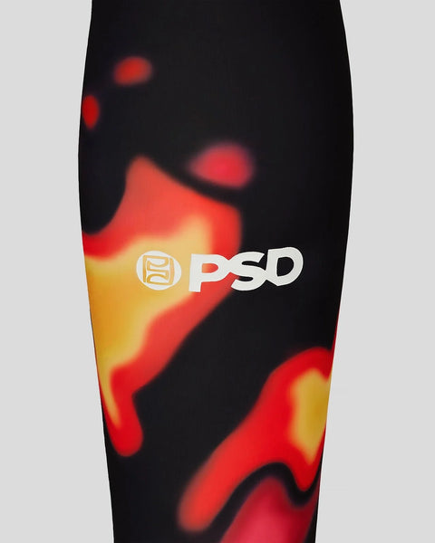 Black thermal leggings with red and yellow heat-effect print and PSD branding.
