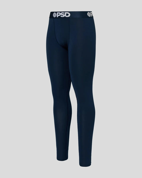 Navy blue fitted leggings with PSD waistband logo.