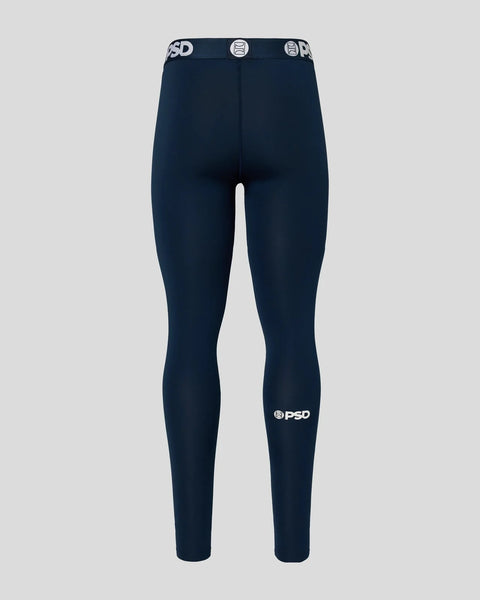Navy blue Pro Tight leggings with branded waistband and logo details on thigh and lower leg.