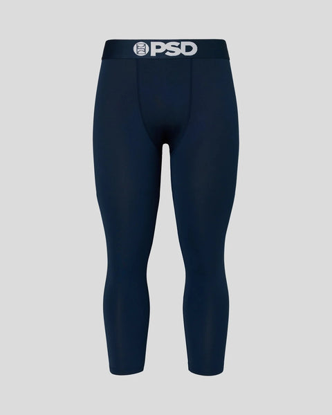 Navy 3/4 length compression tights with PSD waistband logo.