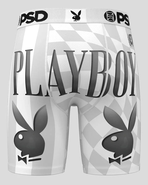 White boxer briefs with gray diamond pattern, 
