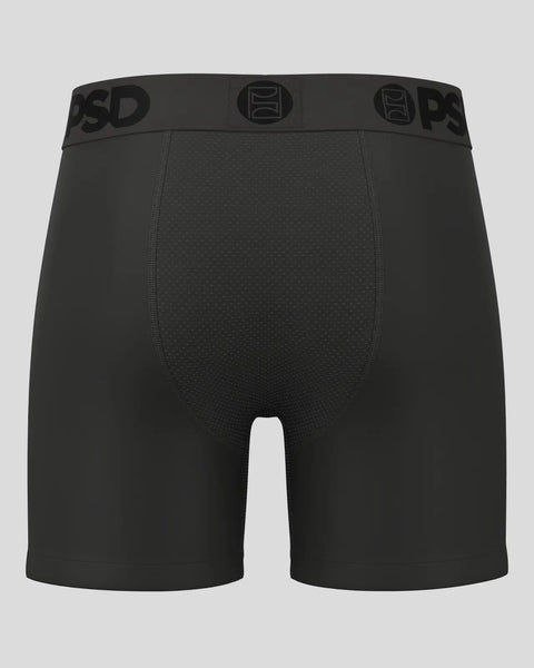 Gunmetal gray boxer briefs with textured center panel and branded waistband.