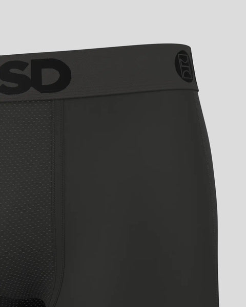 Gunmetal gray athletic shorts with perforated mesh panels and branded waistband detail.