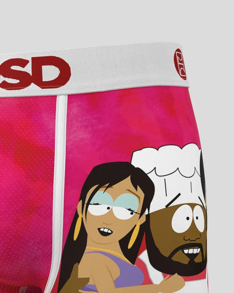South Park Chef character underwear with red and white waistband featuring animated male character in chef's hat and female c