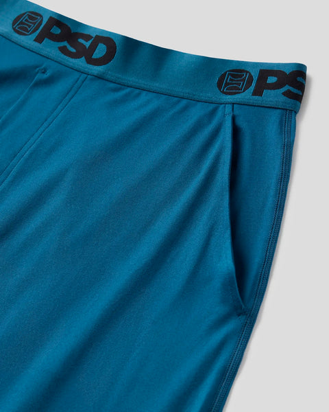 Teal lounge pant with branded elastic waistband and side seam detail.